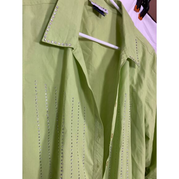 Vintage Get Lucky Shirt Green Collared Women’s L St Patrick’s Day Rhinestone Top - Picture 2 of 5